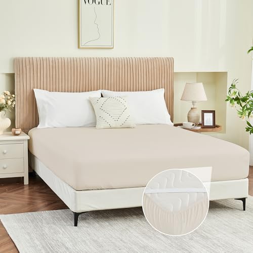 Yuurom Twin Fitted Sheet Only, Ultra Soft Brushed Microfiber Hotel Quality Bottom Sheet, Deep Pocket Fits 8-14 inches Mattresses, Luxury Durable Sheets for Twin Size Bed, Bleached Sand