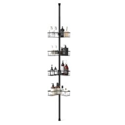 Sekey Shower Shelf No Drilling - Shower Shelf Telescopic with Click System and 4 Baskets, Corner Shower Shelf, Height Adjustable 79-315 cm, Sturdy Standing Bathroom Shelf for Bathroom