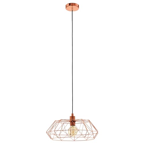 Eglo Carlton 2 Pendant Lamp, 1-Light Vintage Hanging Lamp, Retro Steel Pendant, Colour: Copper, Socket: E27