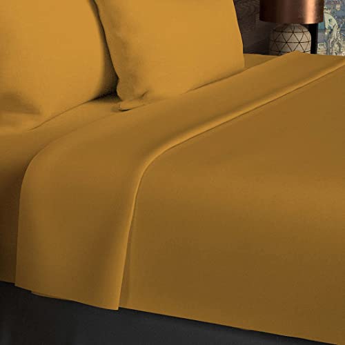 Soleil d'ocre, Flat Sheet, Cotton, 57 Threads, Mustard, 180 x 290 cm