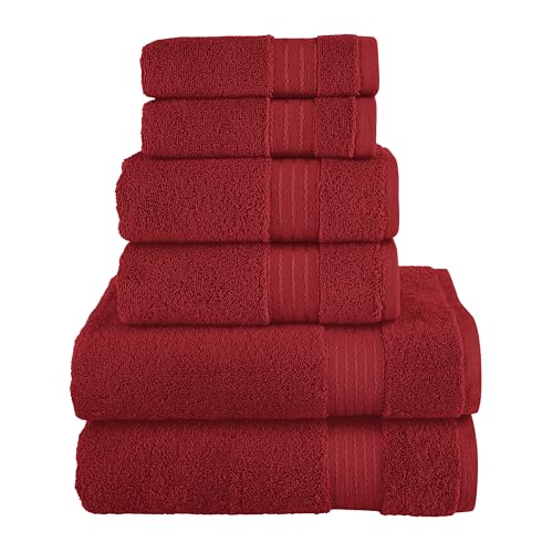 Elegant Comfort Premium Cotton 6-Piece Towel Set, Includes 2 Washcloths, 2 Hand Towels and 2 Bath Towels, 100% Turkish Cotton - Highly Absorbent and Super Soft Towels for Bathroom, Burgundy