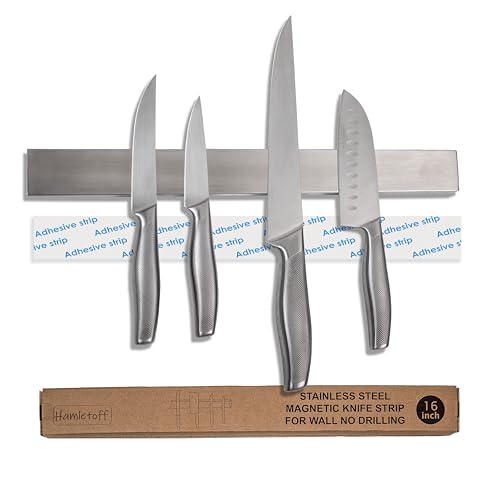 Hamletoff Magnetic Knife Holder for Wall no Drilling ??? 16 Inch Stainless Steel Magnetic Knife Holder Self Adhesive - Kitchen Magnetic Knife Strip with Adhesive Sticker