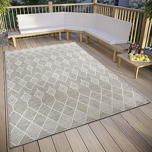 Elle Decoration Pitu Indoor & Outdoor Rug Macrame Boho Ethnic Pattern Flatweave Weatherproof Outdoor Rug for Living Room Hallway Balcony Patio Garden Beige 155 x 230 cm