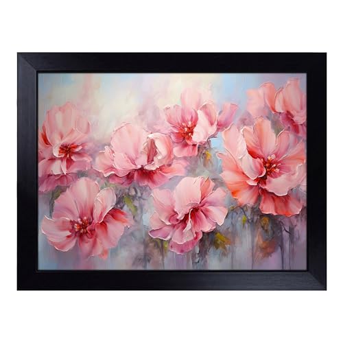 Lap Tray with Bean Bag Cushion, Peony Flower Abstract - Handmade in the UK, Raised Wooden Edge, Padded Cushion, Heat-Resistant Wipe-Clean Surface, for Meals, Laptops and Crafts