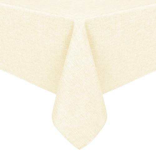 Hiasan Faux Linen Rectangle Tablecloth - Wrinkle and Stain Resistant Washable Table Cloth for Kitchen Dining Room Holiday Table Cover for Dinner, Champagne, 70 x 140 Inch