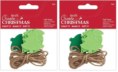 Papermania Docrafts Create Christmas Small Mini Green Felt Trees, 8 Pieces, Craft, Embellishment, Handmade Cards, Crafting Accessories, Decorations, Festive Craft Making Supplies (Pack of 2)