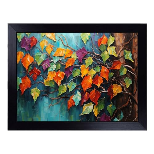 Lap Tray with Bean Bag Cushion, Ivy Leaf Palette Knife - Handmade in the UK, Raised Wooden Edge, Padded Cushion, Heat-Resistant Wipe-Clean Surface, for Meals, Laptops and Crafts