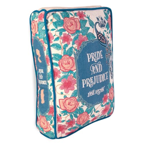 "Steel Mill & Co. Book Shaped Throw Pillow, 14.5"" x 10"" Decorative Literary Pillow with Embroidered Cover, Printed Page Edges and Piping Detail (Pride and Prejudice)"