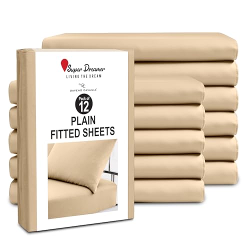 "GC GAVENO CAVAILIA 12 Piece Fitted Sheets - Single Bed (91x190cm) - Bedding Sheets - Plain Dyed Microfiber Bedsheet Pack of 12-25cm Deep Pocket (10"") - Easy Care Wrinkle & Fade Resistant - Beige"