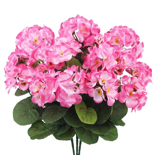 CITYES 3 Pcs Artificial Geraniums Flowers Silk Geraniums for Outdoors UV Resistant Pink Artificial Geranium Bush Faux Flowers Plant for Planter Garden Home Decor Indoor Patio Vase Table Centerpiece
