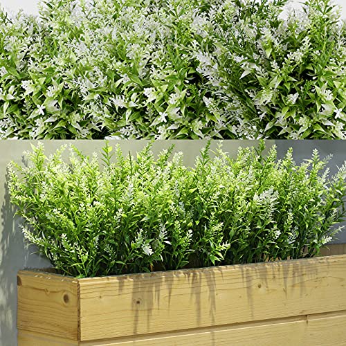 WILLBOND 12 Bundles Artificial Lavender UV Resistant Plants Outdoor Faux Flowers Shrubs for Floral Arrangement, Table Centerpiece, Home Garden Decor (White)