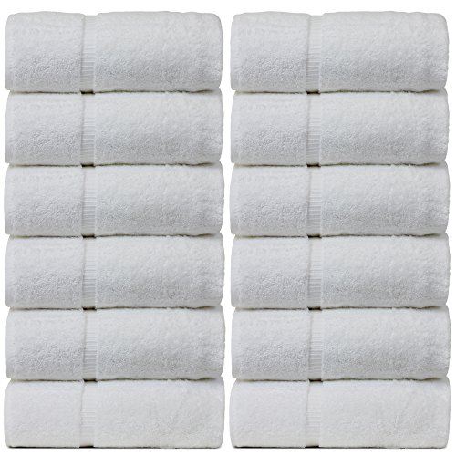 Bare Cotton Luxury Hotel & Spa Towel 100% Genuine Turkish Wash Cloths Dobby Border, White, Set of 12