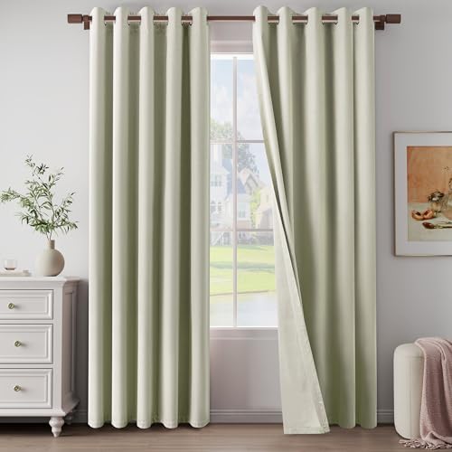 "100% Blackout Linen Textured Curtains 96 Inch Length 2 Panels Set for Living Room, Bedroom, Light Weight Curtains with Grommets Top, Full Blackout Curtains Privacy Protection, Beige, 66"" W x 96"" L"