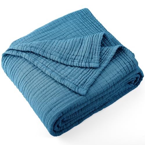 "Carriediosa 100% Cotton Muslin Throw Blanket 50"" X 70"" Throw XL Size,4-Layers Summer Gauze Throws for Bed Couch,Soft Lightweight Breathable Linen Blankets Bedspread for Adults All Season,Dusty Blue"