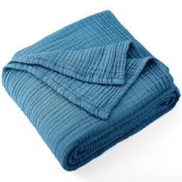"Carriediosa 100% Cotton Muslin Throw Blanket 50"" X 70"" Throw XL Size，4-Layers Summer Gauze Throws for Bed Couch，Soft Lightweight Breathable Linen Blankets Bedspread for Adults All Season，Dusty Blue"