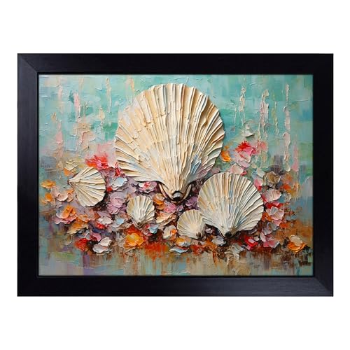 Lap Tray with Bean Bag Cushion, Seashell Palette Knife - Handmade in the UK, Raised Wooden Edge, Padded Cushion, Heat-Resistant Wipe-Clean Surface, for Meals, Laptops and Crafts