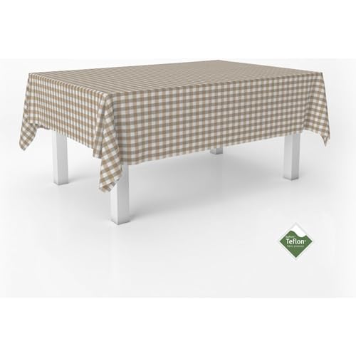 ECOMMERC3 - Stain Resistant Vichy Tablecloth for Rectangular Table Size 240 x 140 cm - Extra Soft and Waterproof Vichy Tablecloth Taupe