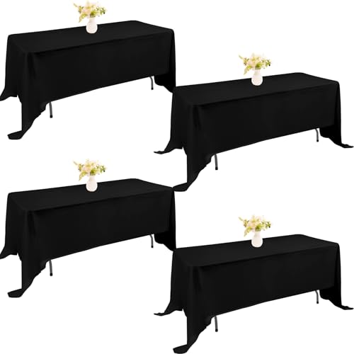 JALANCY 4 Pack Rectangle Tablecloth for 6 Foot Tables Washable Polyester Table Cover for Wedding Dining Table Parties Banquet???70x120 Black???