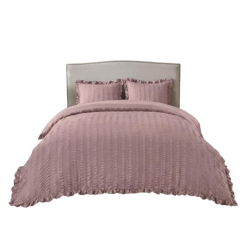 GC GAVENO CAVAILIA Embossed Duvet Cover Double - 3Piece Striped Bedding Pink Double Duvet Cover Set Pillow Cases - Lightweight & Reversible Quilt Cover Bed Set With Button Closure