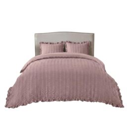 GC GAVENO CAVAILIA Embossed Duvet Cover Double - 3Piece Striped Bedding Pink Double Duvet Cover Set Pillow Cases - Lightweight & Reversible Quilt Cover Bed Set With Button Closure