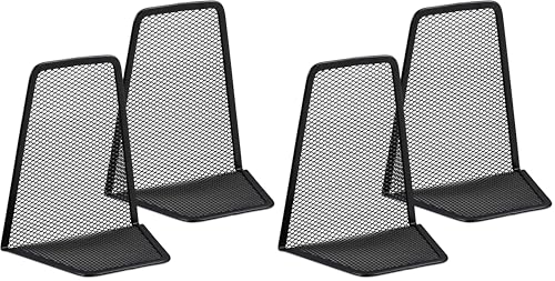 Relaxdays Set of 2 Bookends, Supports for Books, CDs, DVDs, HxWxD: app. 14.5 x 12.5 x 9 cm, Black, Steel (Pack of 2)