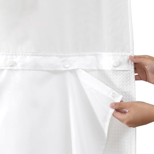 eachope Fabric Snap-in Shower Curtain Liner, Removable & Machine Washable, Water-Repellent (71x74 inch, White)