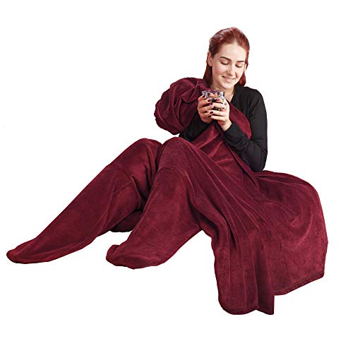 CelinaTex Footy Socks Blanket XL 170 x 200 cm Bordeaux Coral Fleece Sock Blanket Microfibre Foot Warmer Blanket