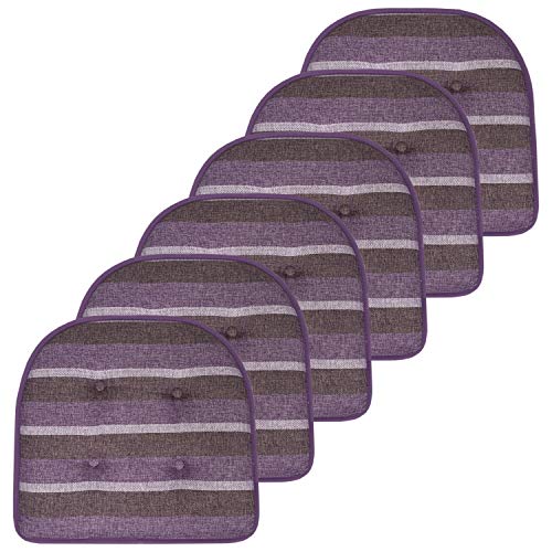 "Sweet Home Collection Chair Cushion Memory Foam Pads Tufted Slip Non Skid Rubber Back U-Shaped 17"" x 16"" Seat Cover, 6 Count (Pack of 1), Bradford Purple"