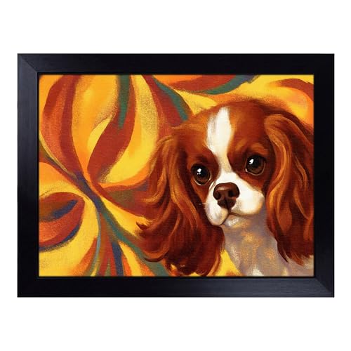 Lap Tray with Bean Bag Cushion, Cavalier King Charles Spaniel - Handmade in the UK, Raised Wooden Edge, Padded Cushion, Heat-Resistant Wipe-Clean Surface, for Meals, Laptops and Crafts