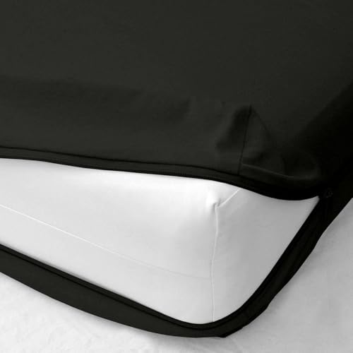 Zipper Fitted Sheet - Queen Size, 12 Inch Deep Pocket, Hotel Quality Brushed Microfiber Bottom Sheet, Soft Wrinkle-Free, Shrinkage and Fade Resistant, 1 Fitted Sheet Only (Black)