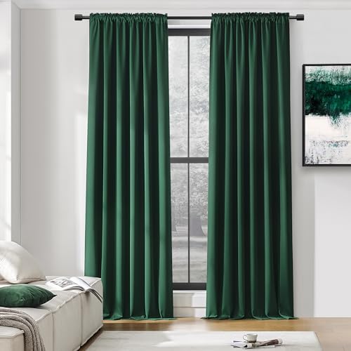 "DONREN Blackout Curtains for Windows 2 Panels 42"" Wide 42"" x 96"" Hunter Green"