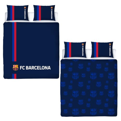 Barcelona FC Officially Licensed Double Duvet Cover Set - Offside Design - Blue Reversible 2 Sided Football Bedding Cover Official Merchandise Including Matching Pillow Cases