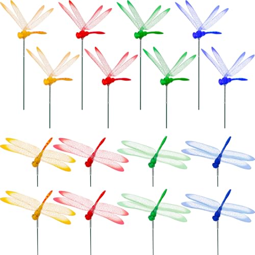 Augshy 50 Pcs Dragonfly Decoration Stakes Garden Dragonfly Artificial Ornaments for Indoor Outdoor Garden Birthday Wedding Party Decor