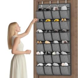 homyfort Over the Door Shoe Organizer, Hanging Shoe Rack Storage Holder with 24 Large Pockets for Closet Door, Men Women Kids Shoes, Cruise (Black)