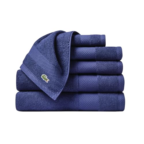 Lacoste Heritage Supima Cotton 6-Piece Towel Set, 2 Bath Towels, 2 Hand Towels, 2 Wash Cloths, Navy