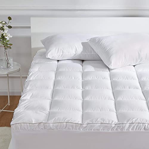 SLEEP ZONE Luxury Cotton Overfilled Mattress Cover Extra Thick Soft Quilted Mattress Topper with Pocket Up to 21 Inches Deep Pocket White Queen