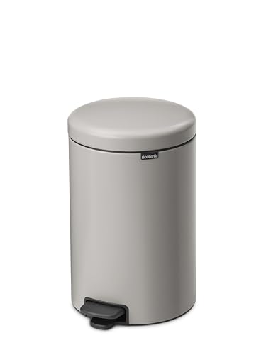Brabantia NewIcon Pedal Bin 20L, Medium Waste Bin for Kitchen, Soft Closing Lid, Light Pedal Operation, Removable Inner Bucket, Non-Slip Base, Soft Grey, Free PerfectFit Rubbish Bags, 29 x 38 x 47 cm