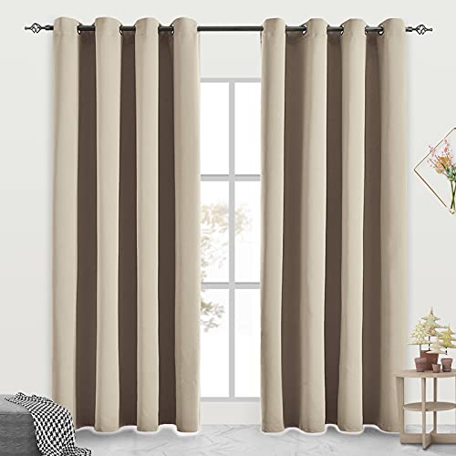 JSFLY Blackout Curtains for Bedroom 2 Panels 52 W x 84 L inch Long Beige - Thermal Insulated Light Blocking Room Darkening Curtains Solid Grommet Window Drapes for Living room
