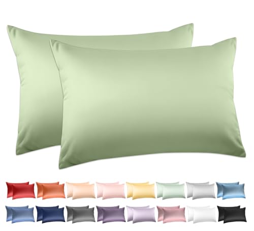 100% Cotton King Pillowcases Set of 2, Deep Dream 600 Thread Count Pillow Cases, 20x36 Inches, Super Soft and Breathable Envelope Closure (Sage Green)