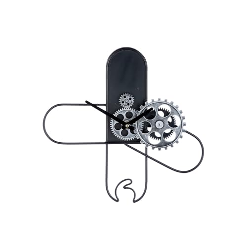 GILDE Wall Clock Metal Black Gear Design Height 37 cm x Width 37 cm Batteries Not Included