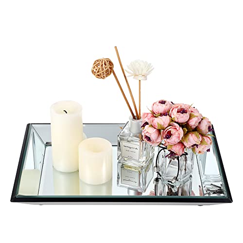 Hipiwe Glass Mirror Organizer Tray Jewelry Trinket Tray - Jewelry Trinket Organizer Coffee Table Centrepiece Tray, Decorative Dresser Bathroom Storage Tray, 11.9X 7.9 inch
