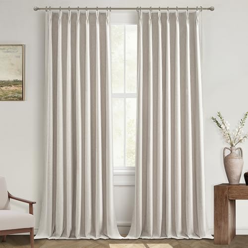 95 Inch Curtains 2 Panel Set,Boho Linen Thick Textured Window Treatments Curtains for Track System Pinch Pleated Draft Blocking Weather Drapes Patio Door/Nursery Blackout 95 Inches Long Drapes