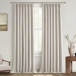 95 Inch Curtains 2 Panel Set,Boho Linen Thick Textured Window Treatments Curtains for Track System Pinch Pleated Draft Blocking Weather Drapes Patio Door/Nursery Blackout 95 Inches Long Drapes