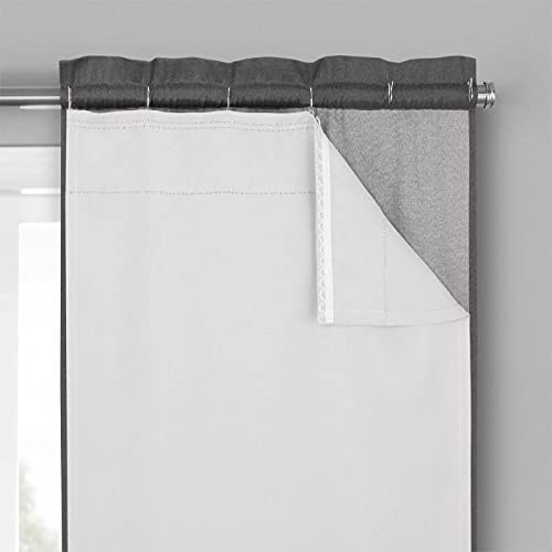 "ECLIPSE Solid Minimalist Blackout Thermal Liner for Window Curtains with Drapery Hooks (Double Panel), 27"" x 92"", White"