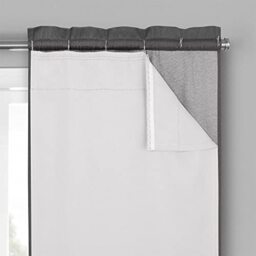 "ECLIPSE Solid Minimalist Blackout Thermal Liner for Window Curtains with Drapery Hooks (Double Panel), 27"" x 92"", White"