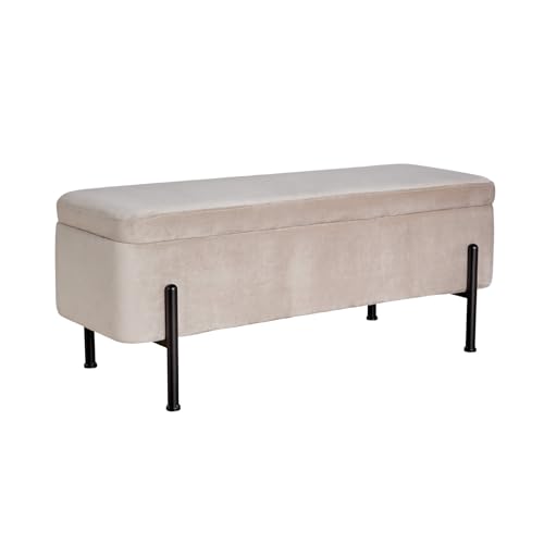 Home Source Velvet Fabric Storage Ottoman Blanket Box, Black Metal Legs, Light Grey