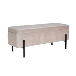Home Source Velvet Fabric Storage Ottoman Blanket Box, Black Metal Legs, Light Grey
