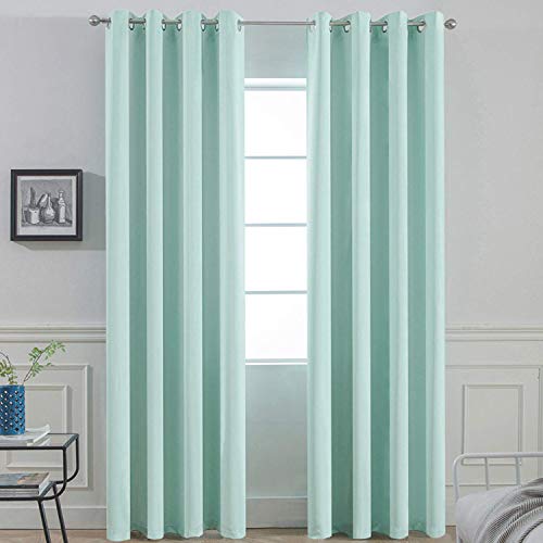 Yakamok Blackout Curtains Room Darkening Thermal Insulated Window Panels,Solid Grommet Top Drapes for Bedroom/Living Room(52Wx90L, Aqua, 2 Panels)