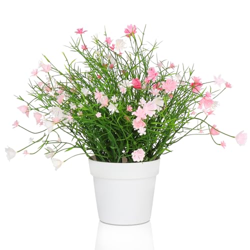 Blafrozzing Artificial Potted Fake Plants with Pink Flowers Faux Plants Indoor for Home Office Bookshelf Table Room Decor