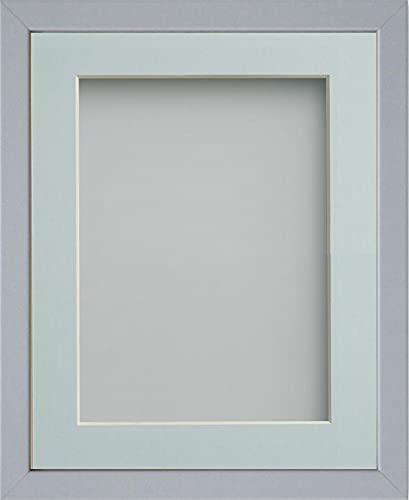 Frame Company Jellybean Range Grey Wooden 16x12 inch Picture Photo Frame with Light Blue Mount for Image 12x10 inch * Choice of Colours & Sizes* Fitted with Perspex